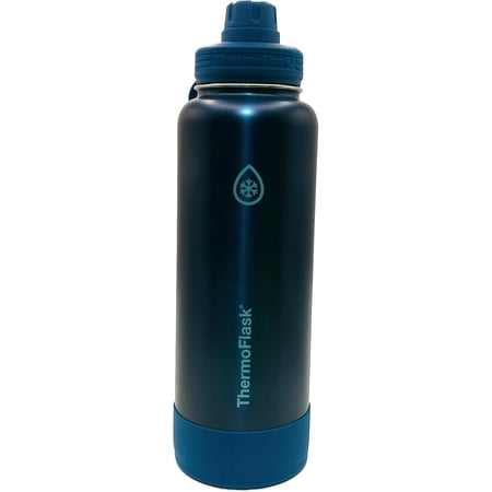 ThermoFlask Stainless Steel Water Bottle, 40 Fluid Ounce (2 Pack) (Blue/Silver)