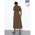 thumbnail image 5 of Brown-2 V-Neck Wrap Maxi Dress With Tie Waist And Kimono Sleeves, 5 of 9