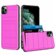 Angle View: For Apple Iphone 11 Pro - Rugged Multi Card (Holds 2) Shockproof - Hot Pink