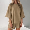 thumbnail image 2 of GILIGEGE 2 Piece Sets for Women Womens Sets Two Piece Set Summer Outfits 2 Piece Pajama 3/4 Sleeve Oversized Tshirts Elastic Waist Short Summer Lounge Sets Khaki Xl, 2 of 9