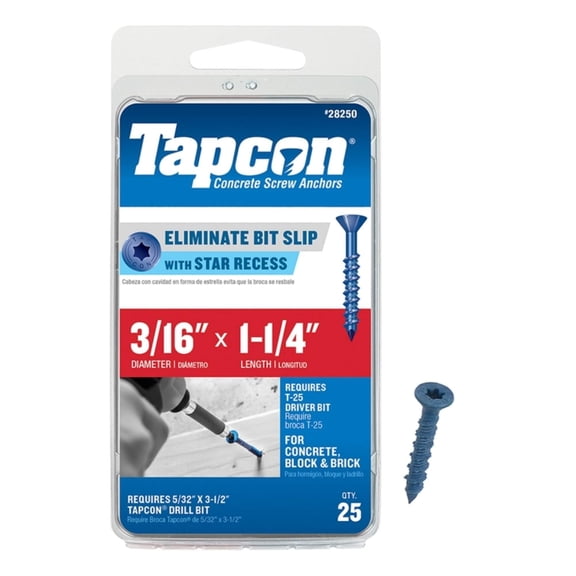 Tapcon 28250 3/16x1-1/4 Blue Star Drive Bugle Head Concrete Anchors 25/Box