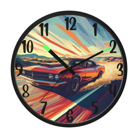 RMDQTR 12 Inch Sound-Activated LED Night Light Wall Clock Silent Sweep Movement Acrylic Face Battery-Operated for Bedroom/Living Room/School / American Muscle Car