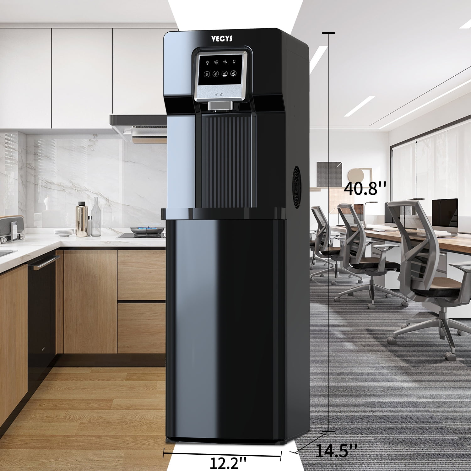 VECYS 3 5 gal Bottom Loading Cold Water Cooler with Ice Supply, 18LBS Daily Ice Making
