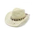 thumbnail image 2 of sususu Straw Cowboy Hat, Western Cowgirl Hat, Wide Brim Sun Beach Hat for Women Light Yellow, 2 of 4