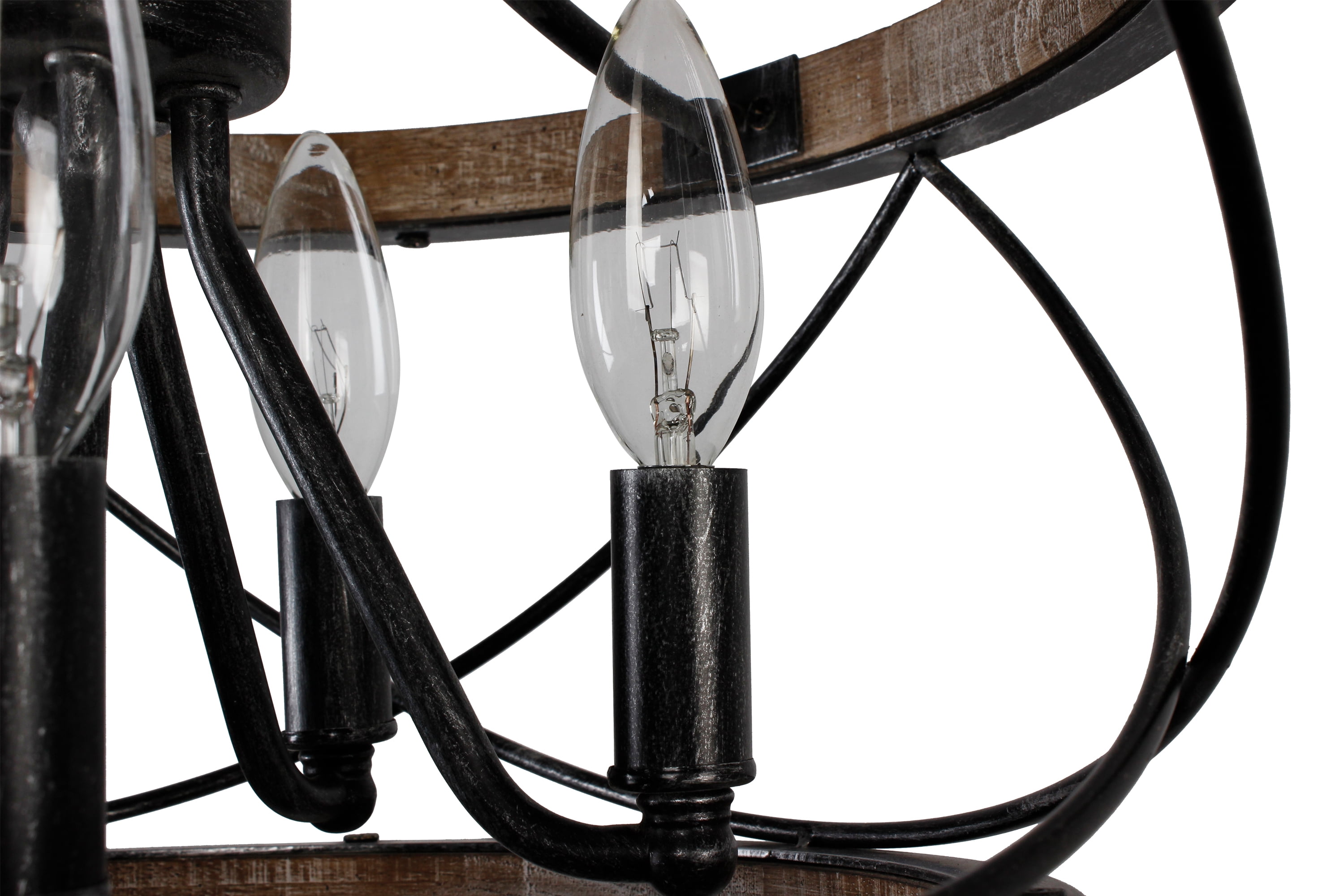 Oaks Aura 5-Light Wood Farmhouse Drum Chandelier Dining Room Adjustable Height Pendant Lighting