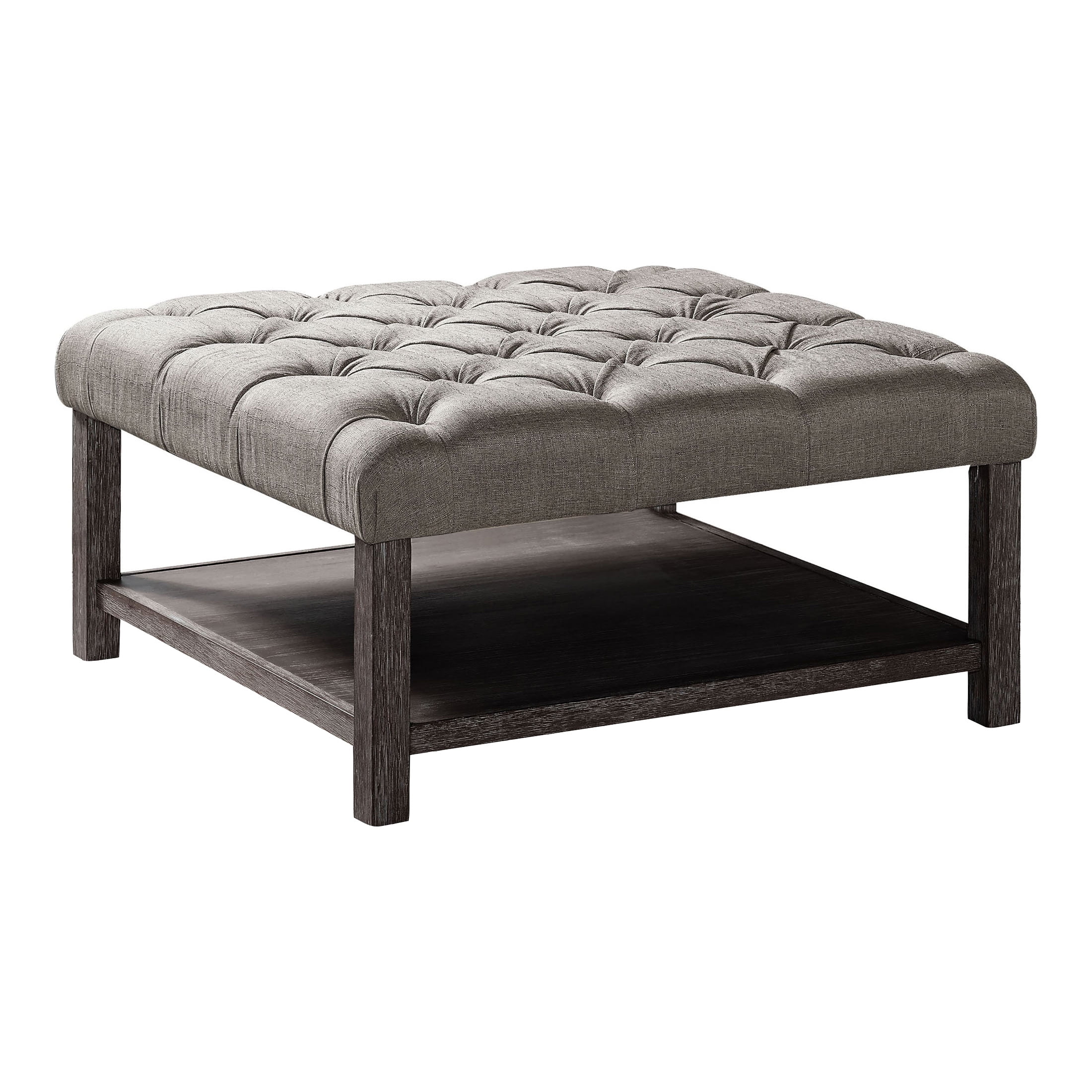 Furniture of America Button Square Coffee Ottoman, Antique Gray
