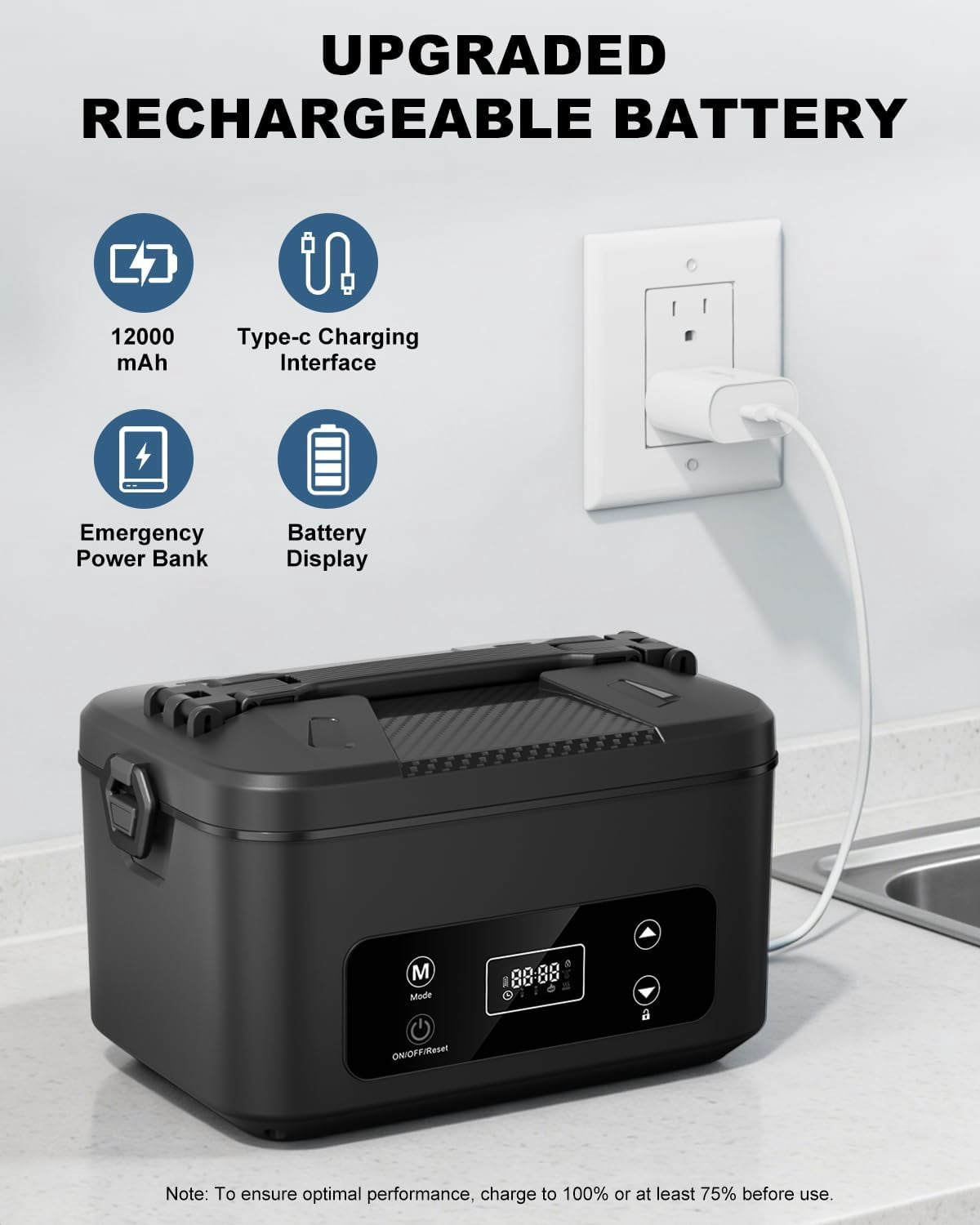 Cordless Electric Lunch Box, 5.1 Cups Heated Lunch Box Battery Powered with Automatic Scheduled Heating for Office, Picnic, Car & Outdoor Use