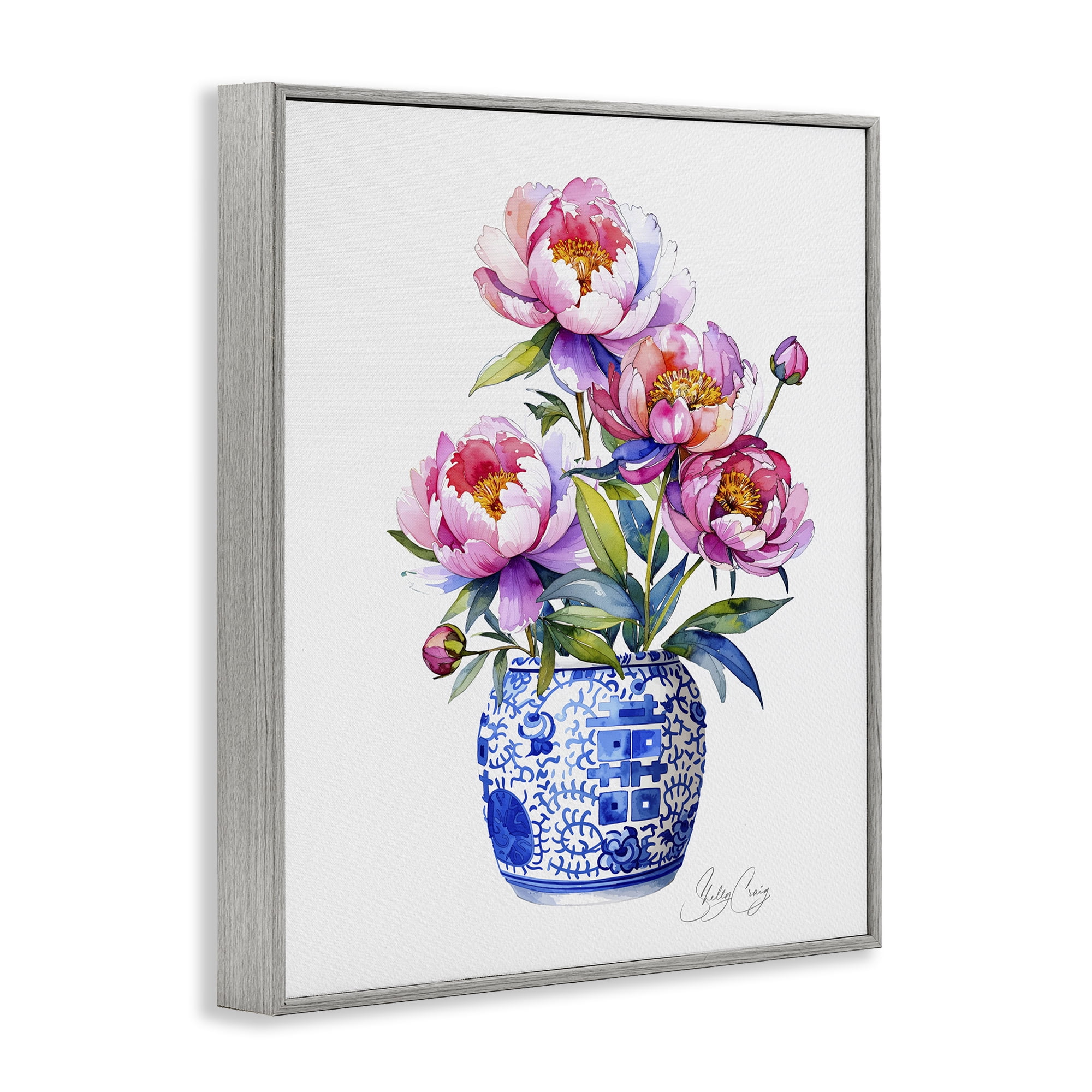 Stupell Industries Blue Dynasty Blooms Gray Framed Giclee Art, design by Shelly Craig