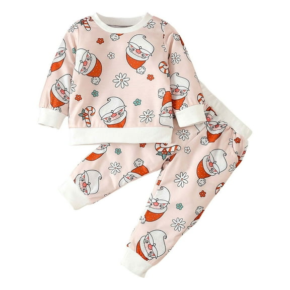 Mercatoo Baby Boy Girl Winter Clothes Santa Printed Crewneck Sweatshirts Sweatpants 2Pcs Set Toddler Christmas Outfits