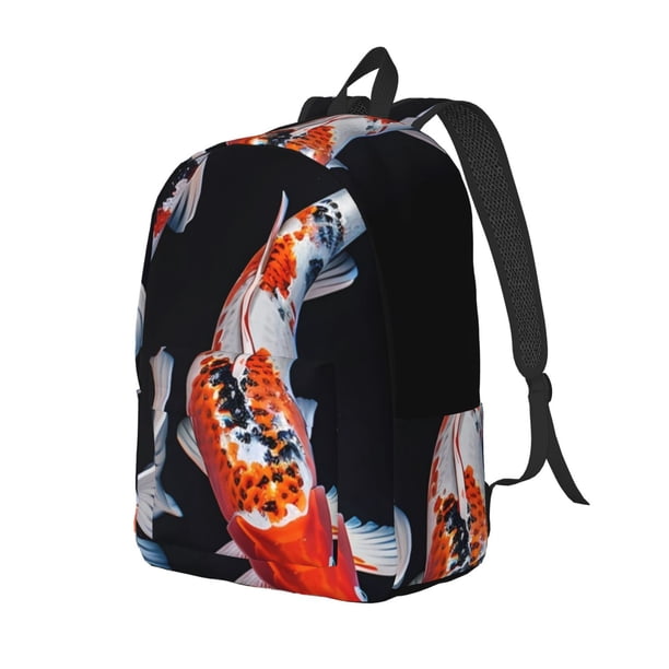 Balery Tricolor Koi Fish Trio Mochila Clásica Impresa Básica para Viaje, Mochila Escolar Resistente al Agua, Mochila de Lona con Correas Ajustables-Small