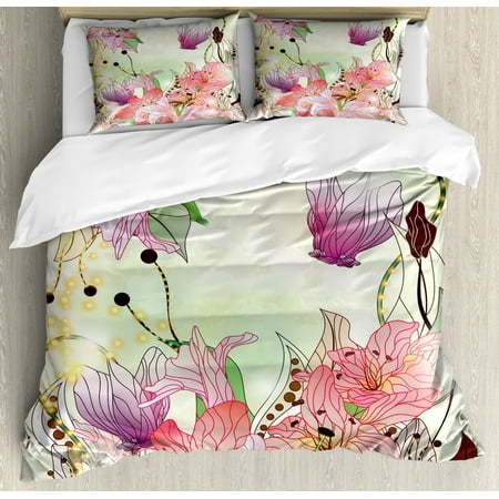 Floral Duvet Cover Set Watercolor Abstract Romantic Nature Themed