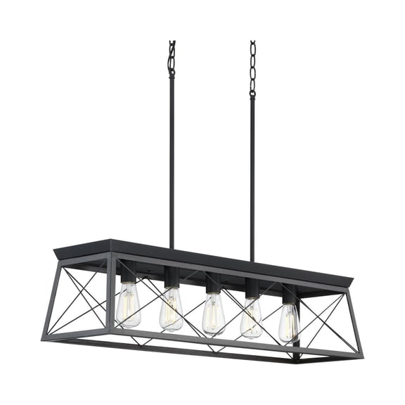 Open Box Briarwood Collection Five-Light Textured and Cerused Black Farmhouse Style Linear Island Chandelier Light
