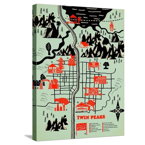 Art.com Welcome to Twinpeaks Stretched Canvas Print Wall Art by Robert Farkas, 18" x 24"