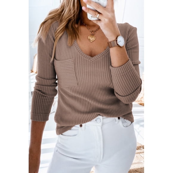 FOLUNSI Versatile V-Neck Ribbed Top - Ideal Layer for Any Event!