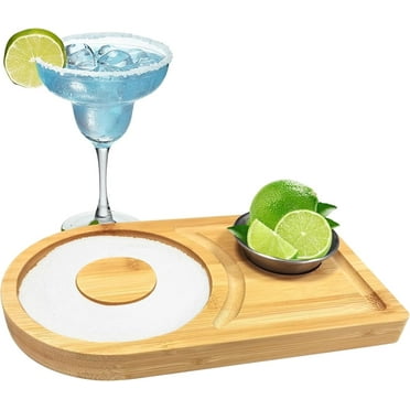 Salt Rimmer for Cocktails,Margarita Salt Rimmer Set,Bamboo Wood Glass Rimmer with Stainless Steel Plates,Salt Sugar Rimmer Tray,Salt and Sugar Container for Bar Party