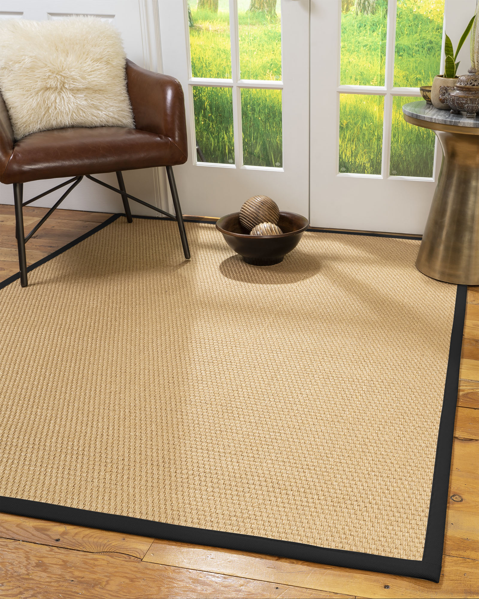 Natural Area Rugs Carlton Custom Sisal Rug, 6' x 9', Oval Black Border