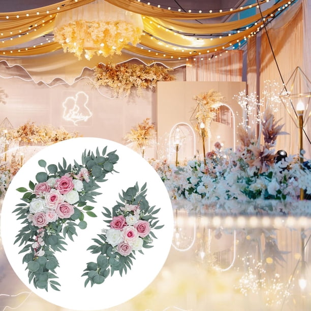2 piezas de flores de arco de boda, decoración de pasillo de boda, hojas rústicas, botín de flores artificiales para centros de mesa para el