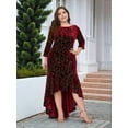thumbnail image 4 of Plus Size Dresses for Women 3/4 Sleeves Mermaid High Low Hem Maxi Velvet Formal Dress Red XXXL, 4 of 7