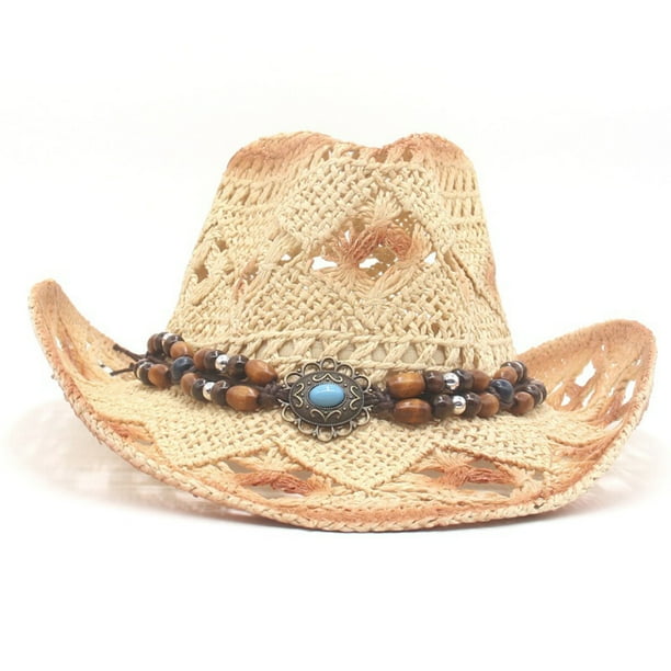 CenturyX Straw Cowboy Hat for Women Men Wide Brim Beach Fedora Straw
