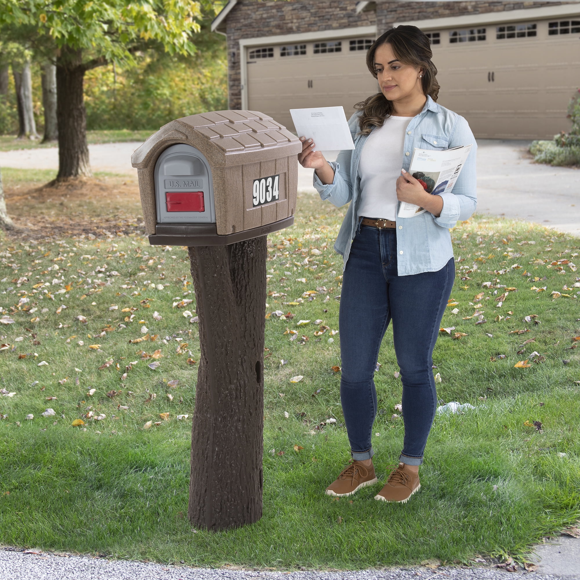 Simplay3 Rustic Home Post Mailbox, Multi-Color