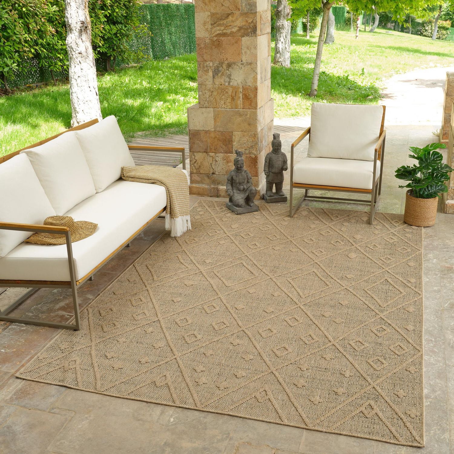 Rug Branch Hogar Abstract Indoor Outdoor Area Rug, Brown Beige, Boho - Living Room, Bedroom, Dining Room, and Kitchen