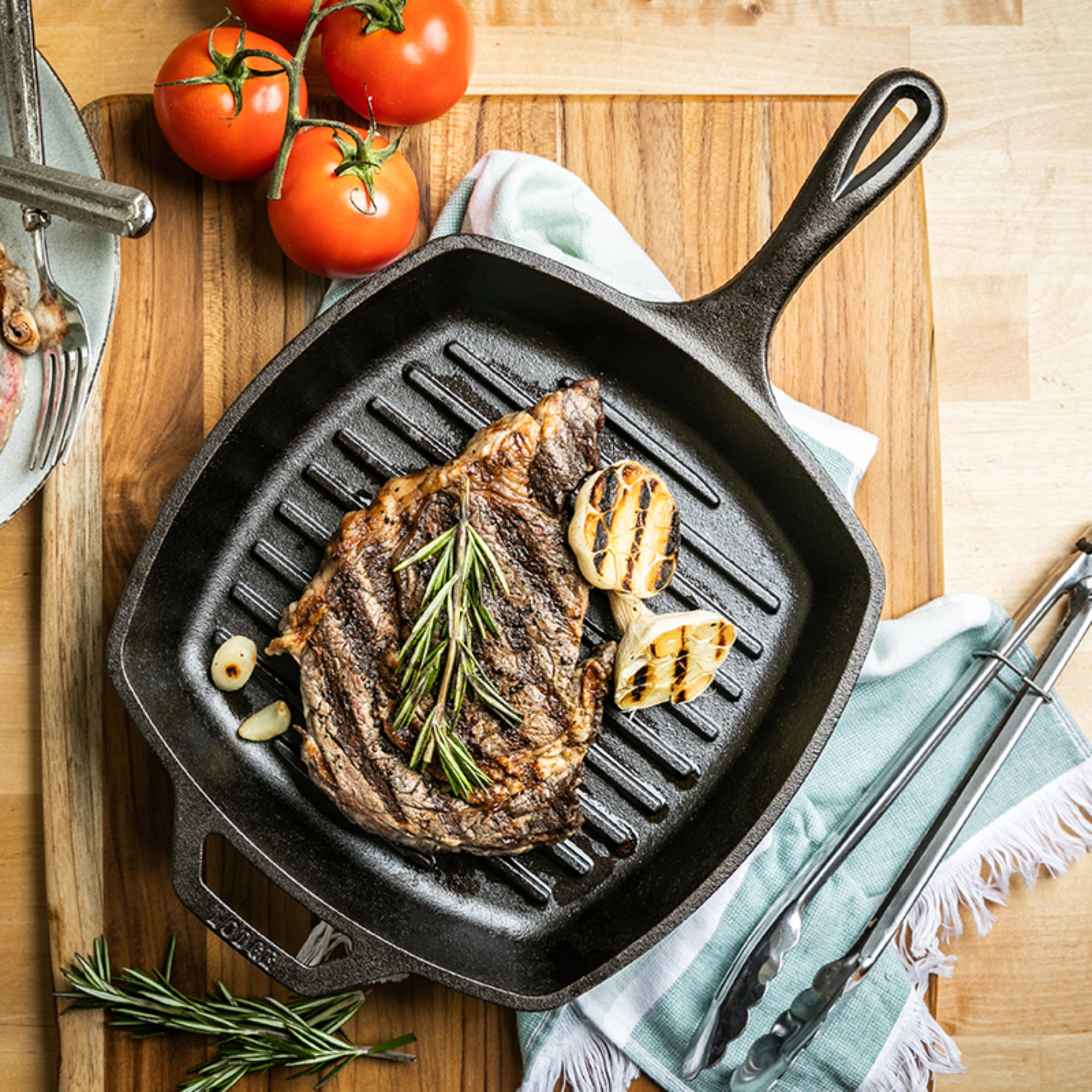 Sedona Pro 10" Cast Iron Grill Pan Black Nonstick Griddle for Meat, Fish, and Vegetables - Indoor/Outdoor BBQ Use for  Home Grilling, Frying, Sauteing Pre-Seasoned Square Skillet 1 Count