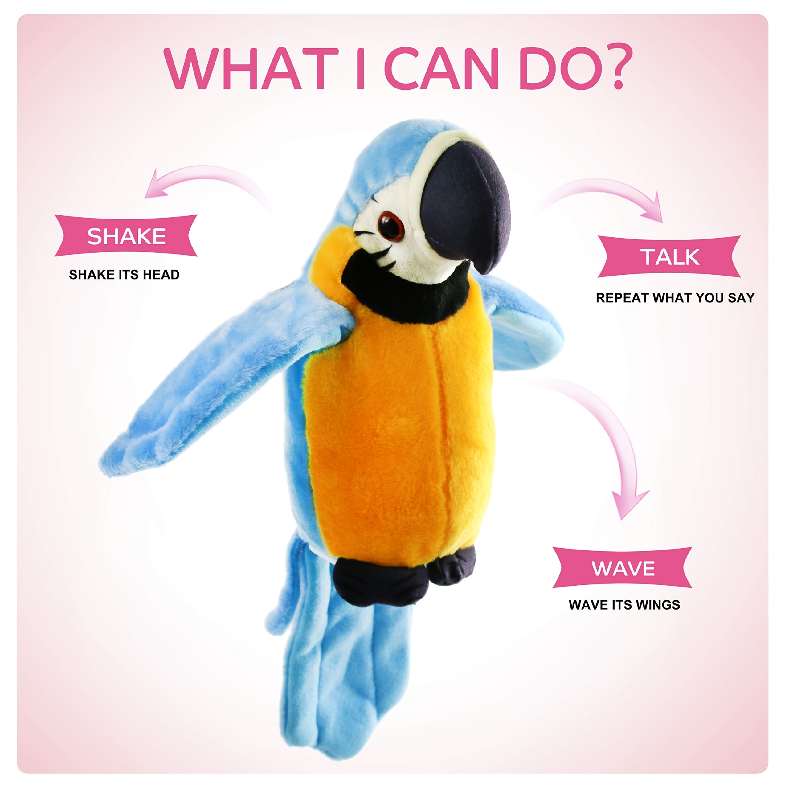 Houwsbaby 9'' Blue Electronic Musical Talking Parrot Plush Toy Interactive Toy,Recording Stuffed Animal Repeat What You Say Shake Wings Macaw Record Bird Toy for Kid Girl Easter