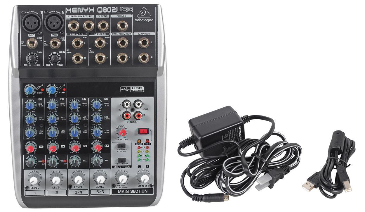 Behringer XENYX Q802USB 8-Input Live Sound/Studio Mixer + USB/Audio  Interface