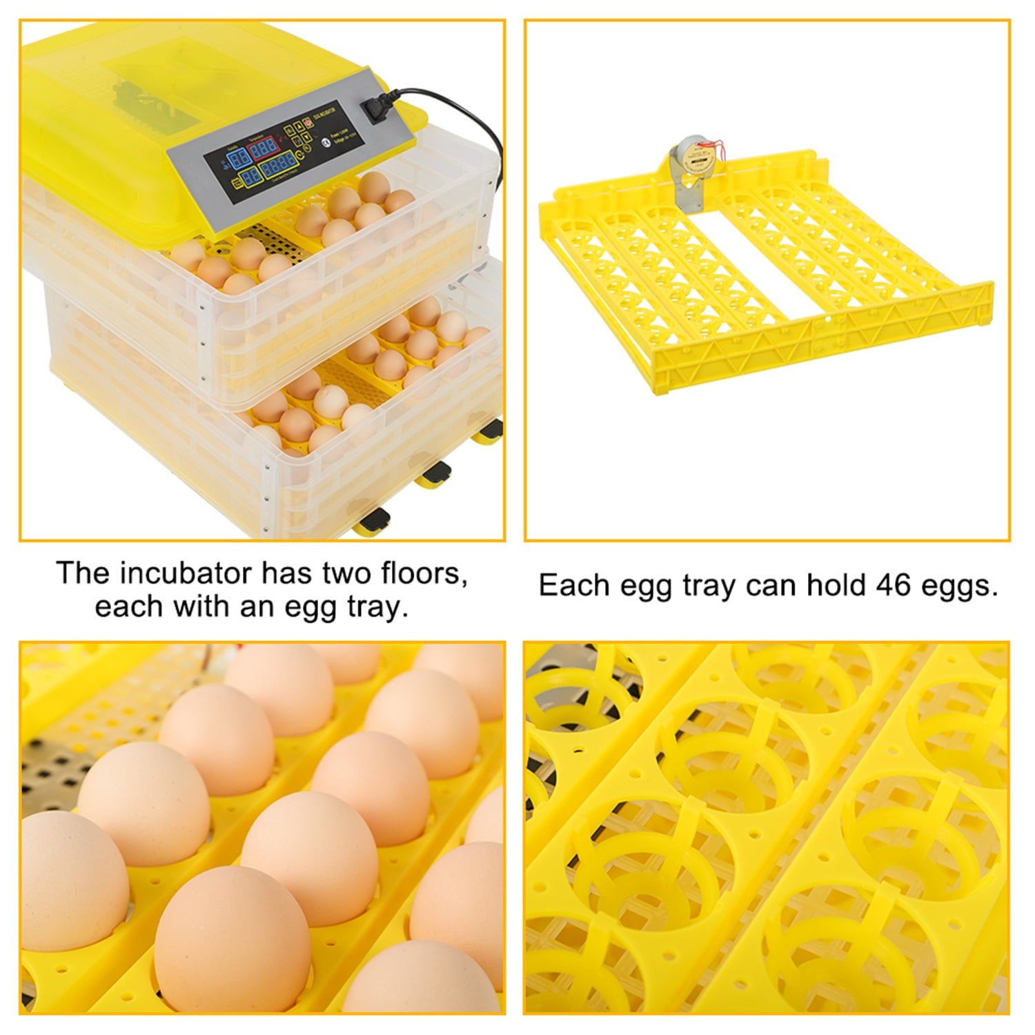 Pefilos 2 in1 Incubator Chicken Duck Bird Eggs 96-Egg Auto-Turning Digital Control, Yellow Pefilos 2 in1 Incubator Chicken Duck Bird Eggs 96-Egg Auto-Turning Digital Control, Yellow