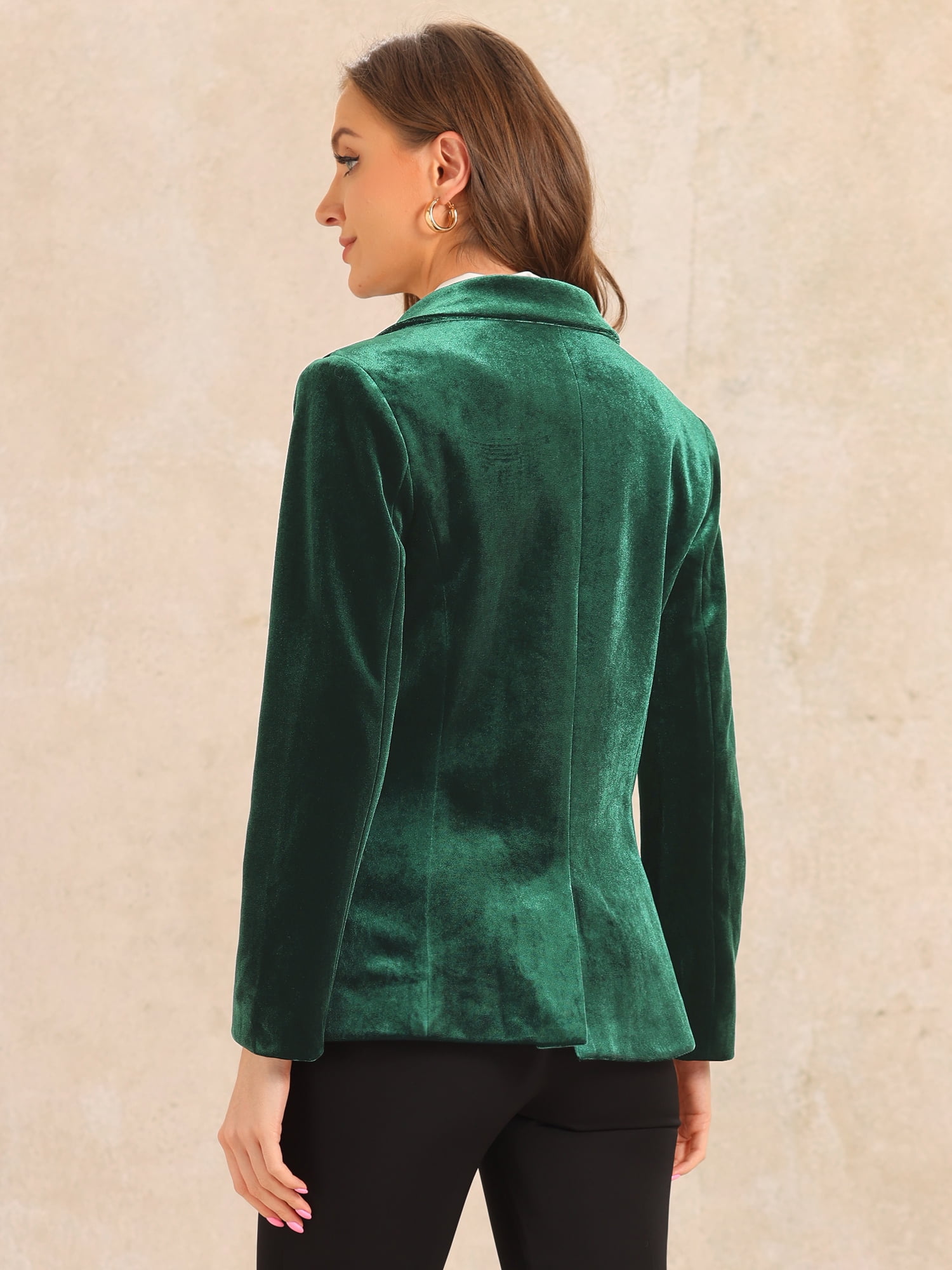 DARING DIVA Women's Velvet Notched Lapel Double Breasted Blazer Jacket XS Dark Green