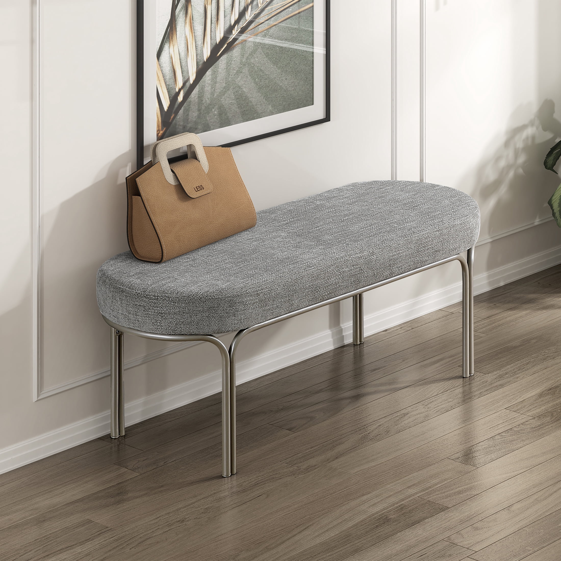 OakvillePark Lunarow Metal Frame Chenille Bench, Gray