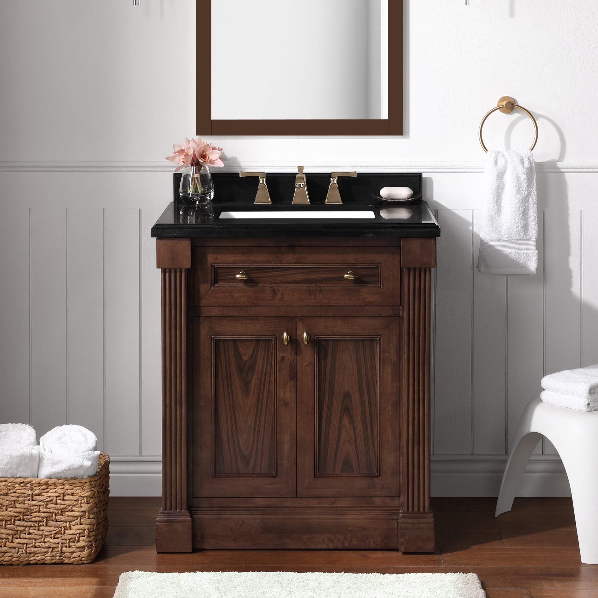 Bellemave 30 Inch Bathroom Vanity and Sink Combo,Double Door Freestanding  Bathroom Vanity Sink Set with Soild Wood Frame, Single Resin Vessel Sink