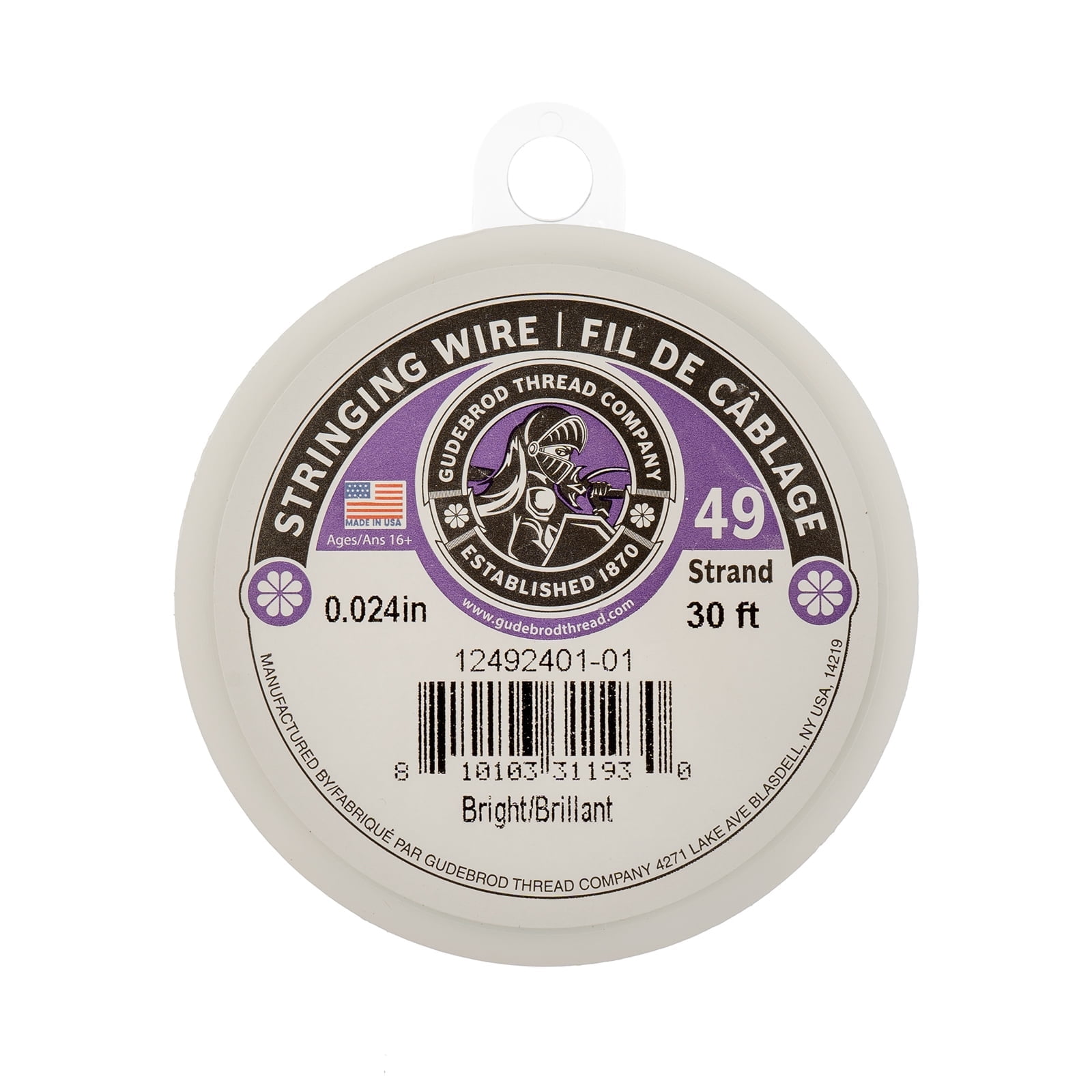 Gudebrod 0.024" 49 Strand Bright Stainless Steel Metal Jewelry Tigar Tail Wire, 30ft.