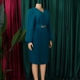 thumbnail image 4 of AURA Womens Elegant V Neck Pleated Midi Dress Long Puff Sleeve High Waist A Line Zipper With Belt, 4 of 10
