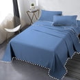 thumbnail image 2 of D.N.G. BEDDINGS 4 Piece Pom Pom Sheet Set 12 Inch Deep Pocket, White Pom-Pom Fringe Solid Pattern, 800 Thread Count 100% Egyptian Cotton (Solid Medium Blue Color, Twin XL Size), 2 of 8