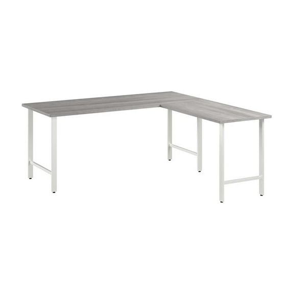 Pemberly Row 72W x 30D L Shaped Computer Desk in Platinum Gray - Engineered Wood