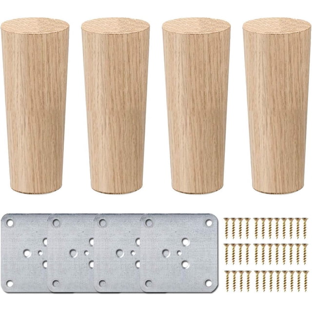 Patas de madera rectas para muebles de 5 pulgadas, patas de mesa redondas de madera natural de 4 piezas La Vane con tornillos y protector de piso para muebles de bricolaje, sofá, sillón, cama, silla
