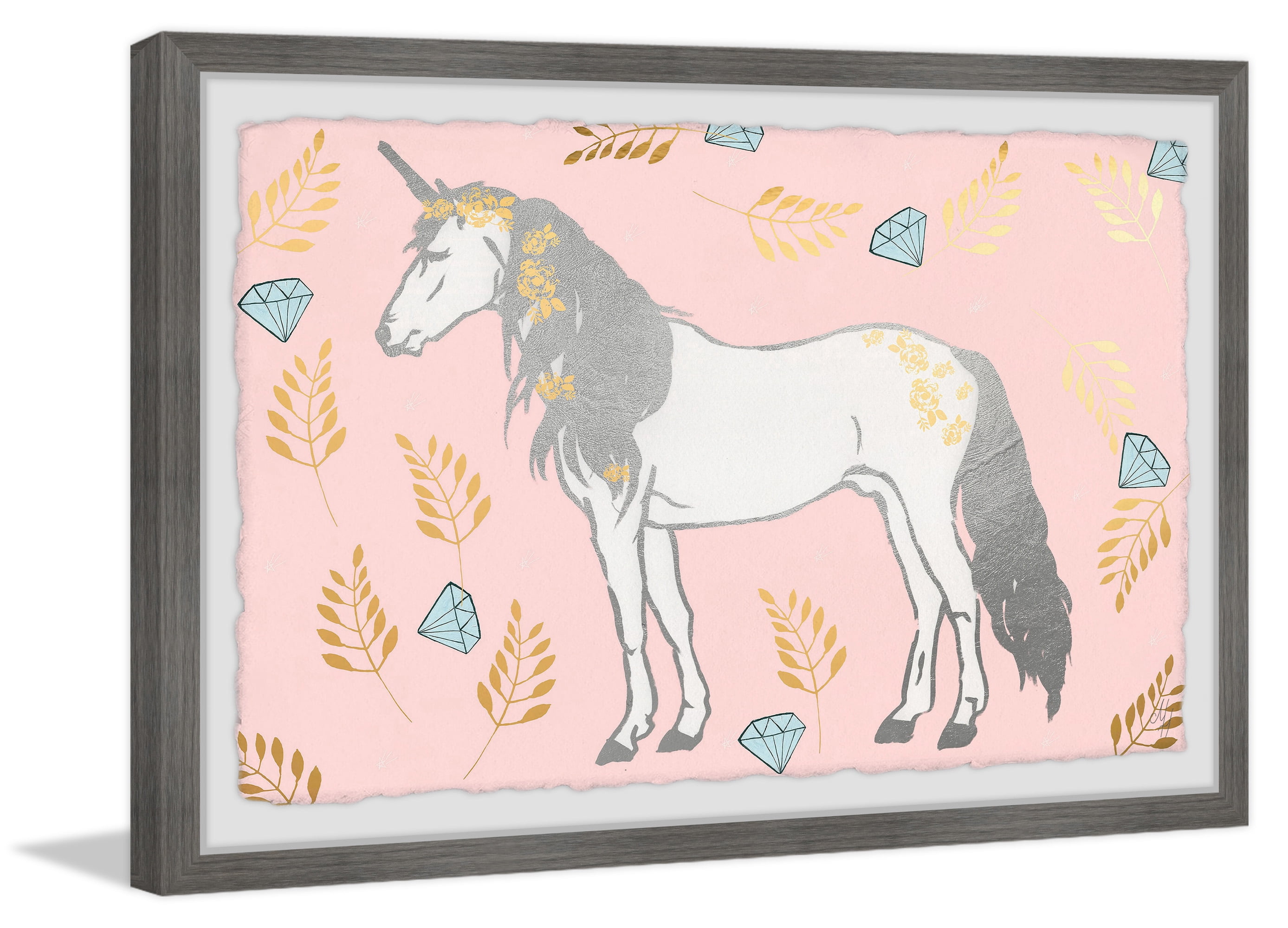 Marmont Hill Unicorn Diamonds Framed Wall Art