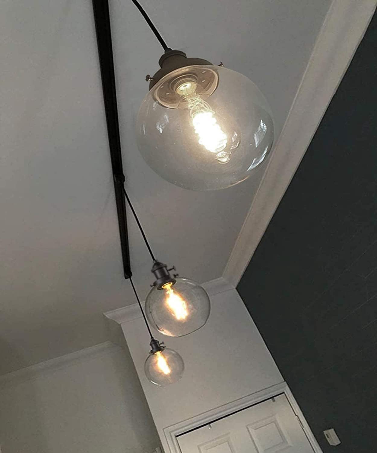 Kiven L-Type track lighting pendants,L track pendant lights with Clear Glass Lampshade,Vintage Track Lighting Fixture for Kitchen Hallway Cafe,Black(1 pack)