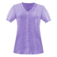 thumbnail image 4 of nochalofo Purple V-Neck Casual Shirts for Women, Summer Lace Plain Lace Elegant Shirt Fashion Solid Color Elegant Blouse Short Sleeve Comfy Soft Tee, 4 of 4
