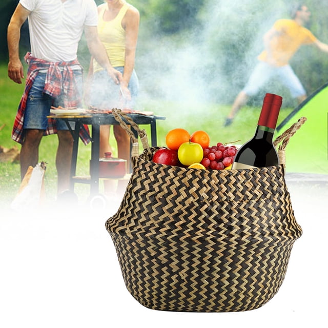Cesta De Almacenamiento De Algas Marinas Plegable, Cesta De Algas Marinas Tejida, Negro/blanco Para Decoración De Dormitorio Para Decoración De Dormitorio Amonsee Woven Seagrass Basket