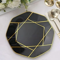 BalsaCircle 10 Octagon 10" Black Disposable Dinner Plastic Plates Gold Geometric Design Event Wedding Party Tableware