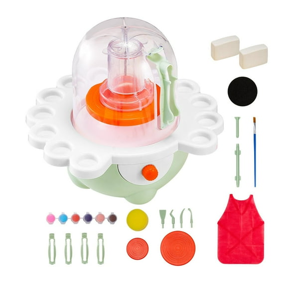 Mini Pottery Wheel for Kids Beginners with 2in 3in Turntables Adjustable Speed Electric Clay Sculpting Tools Complete Set Green Gift