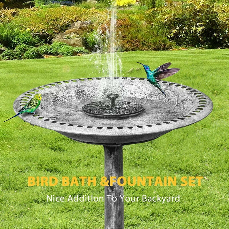 Antique 28 in Outdoor Garden Bird Baths & Solar Powered Round Pond Fountain Set