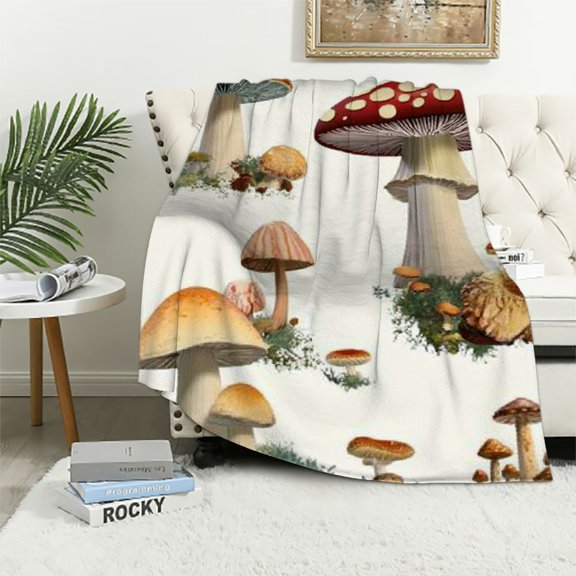 Patifu Colorful Wild Mushroom Flannel Blanket for Autumn Winter Gifts Warm Cozy Soft Funny Print Throw for Bed Couch Sofa Small for Kid 40x50in