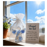 Forget Me Not Dried Flower Angel Keepsake Mini Resin Figurine with Sympathy Card,Angel Figurine with Organza Bag and Sympathy Card, Memorial Pocket Hug Token for Loss of Loved One Remembrance