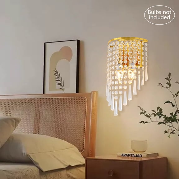 Modern Gold Crystal Wall Lamp Indoor Sconce – Luxury K9 Crystal Wall Light with E12 Socket – Elegant Ambient Lighting for Living Room, Bedroom, Hallway & Bedroom Decor