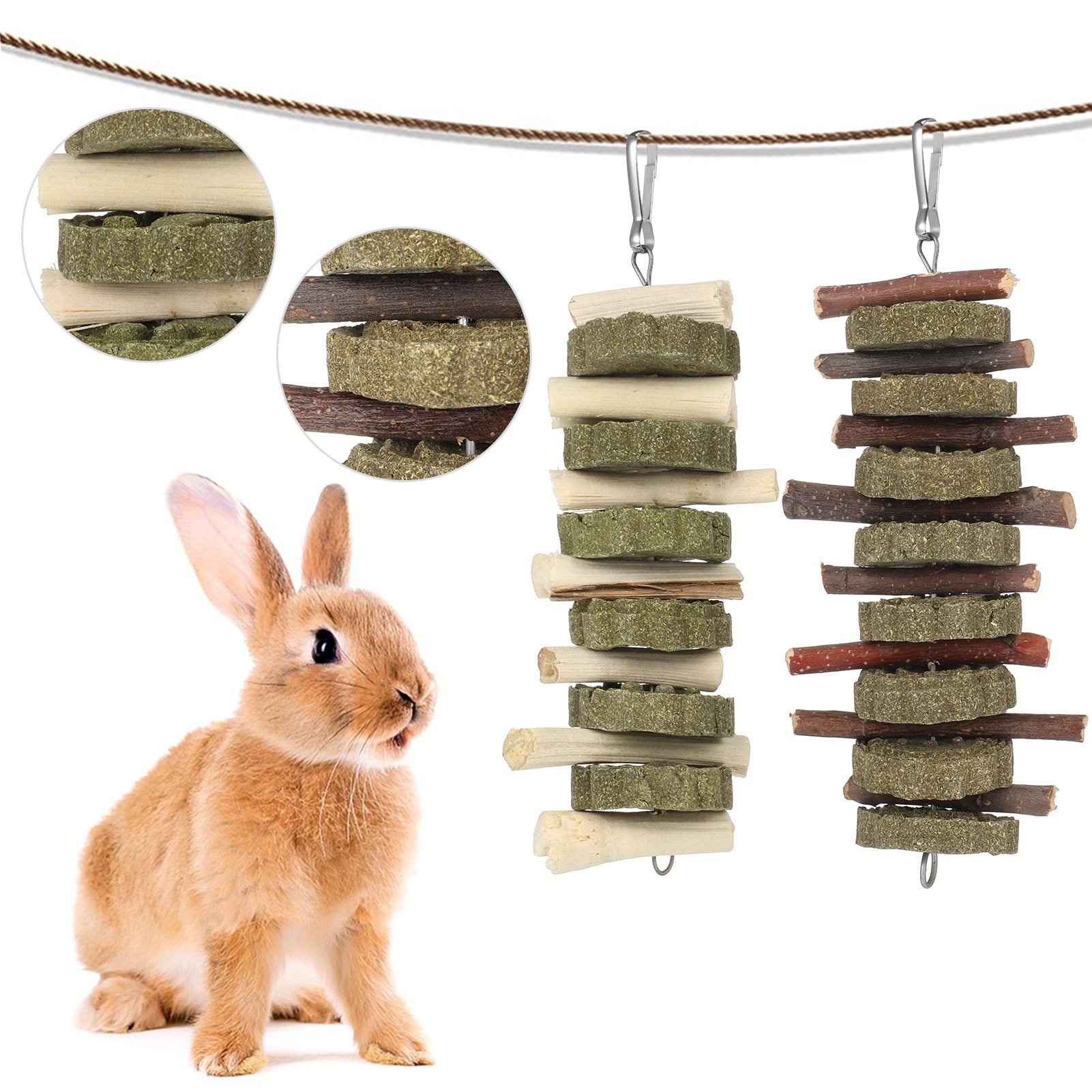 Qweryboo 2 Pcs Hamster Rabbit Chew Toys for Teeth, Natural Organic Wood