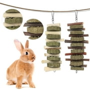 Qweryboo 2 Pcs Hamster Rabbit Chew Toys for Teeth, Natural Organic Wood Apple Sticks and Timothy Hay Treats for Bunny, Chinchillas, Guinea Pigs