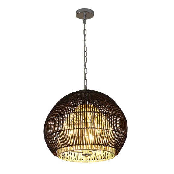 Design Living 3-Light D20" Outer Black Shade Chandelier with an Inner Natural Wood Vine Frame and Chrome Hardware